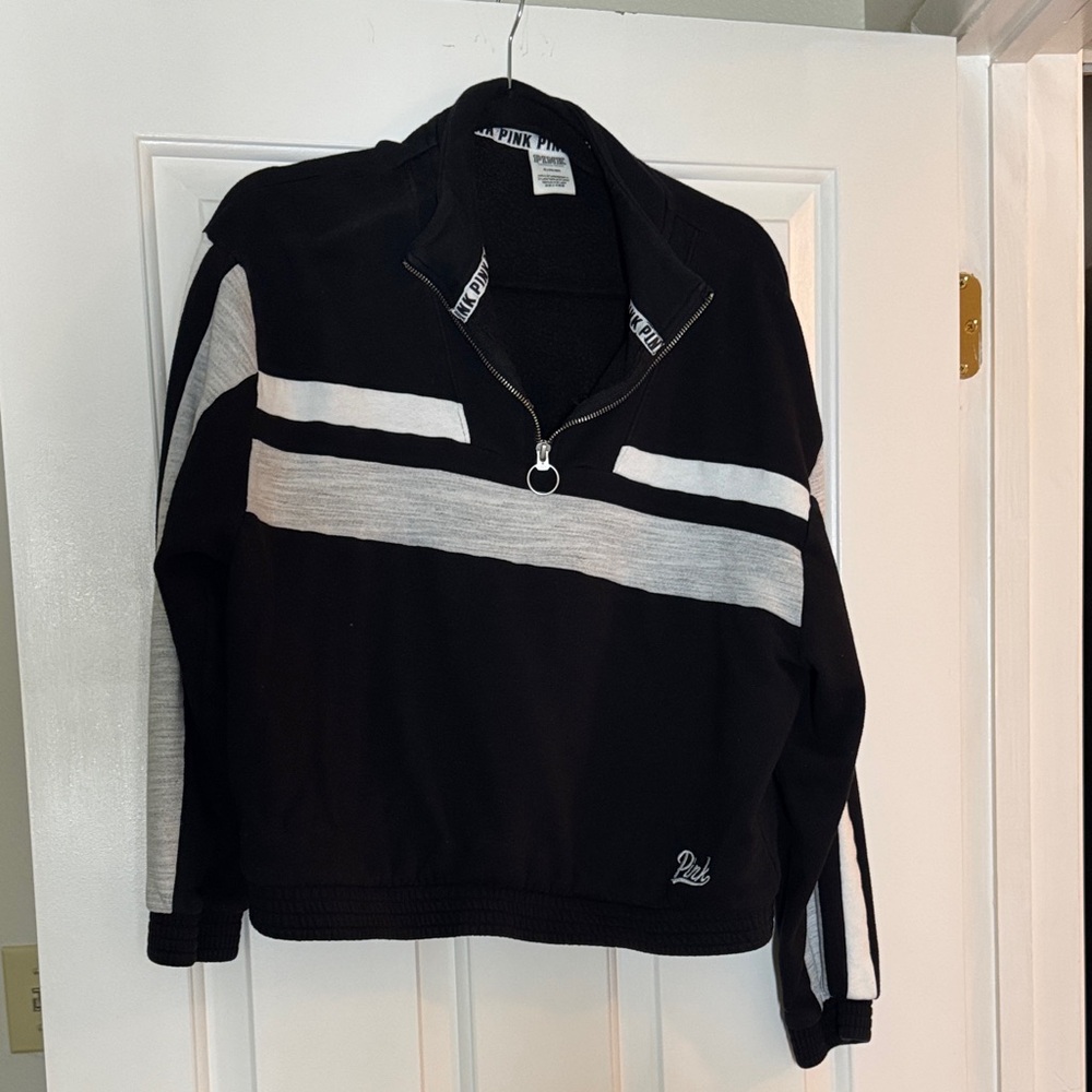 PINK Victoria's Secret Black and Gray Half-Zip Sweater